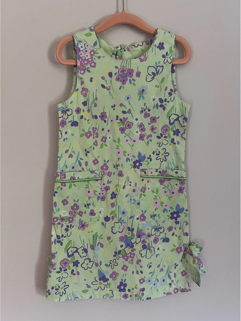 Vintage Jonathan Martin Girls Green Floral Shift Dress, 6x